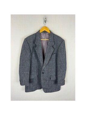 Harris Tweed Mens Grey Herringbone Wool Blazer Sport Coat Scotland Size 42